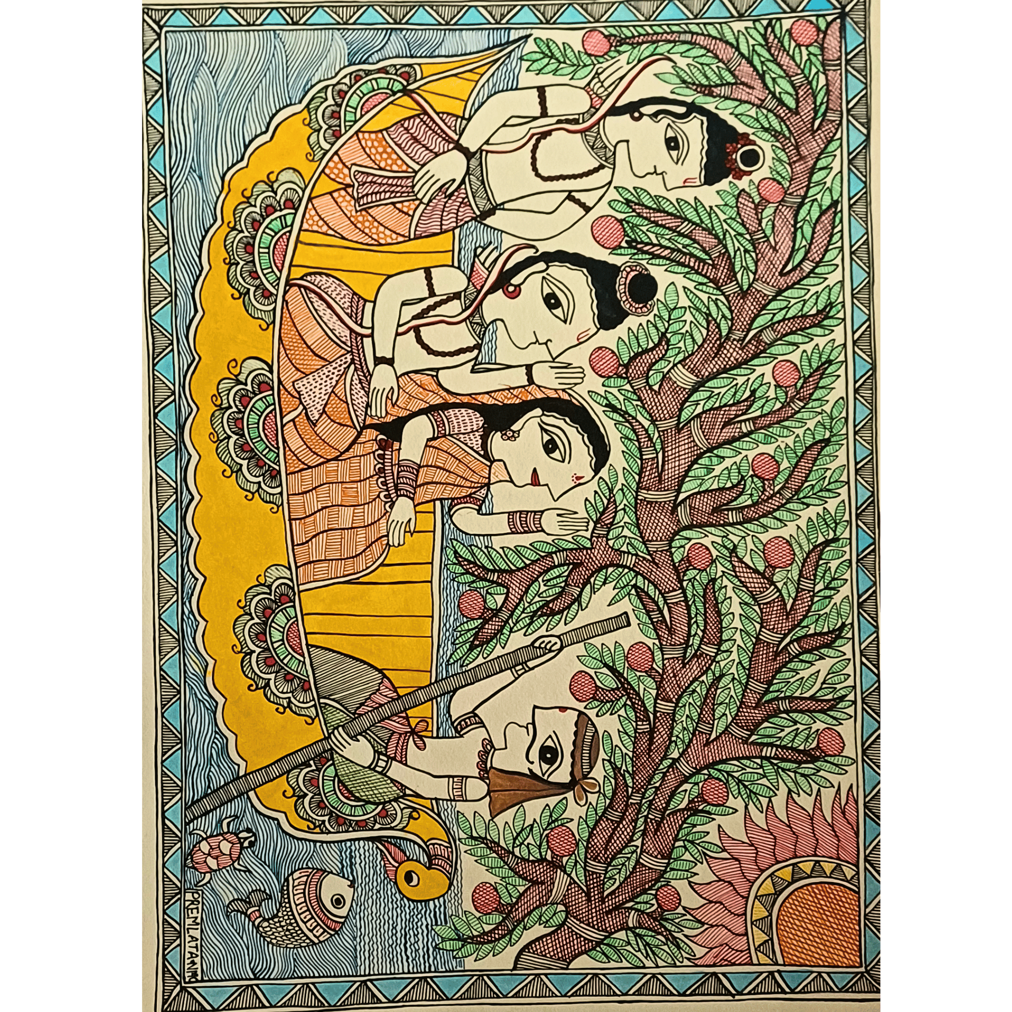 Madhubani Boat Scene Painting