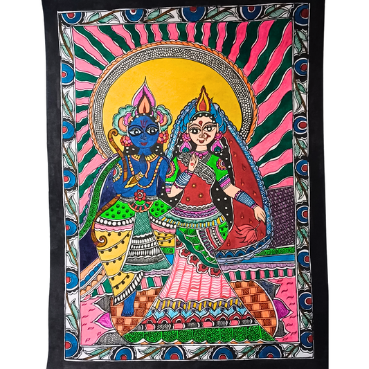 Hand-Painted Madhubani Radha Krishna Painting